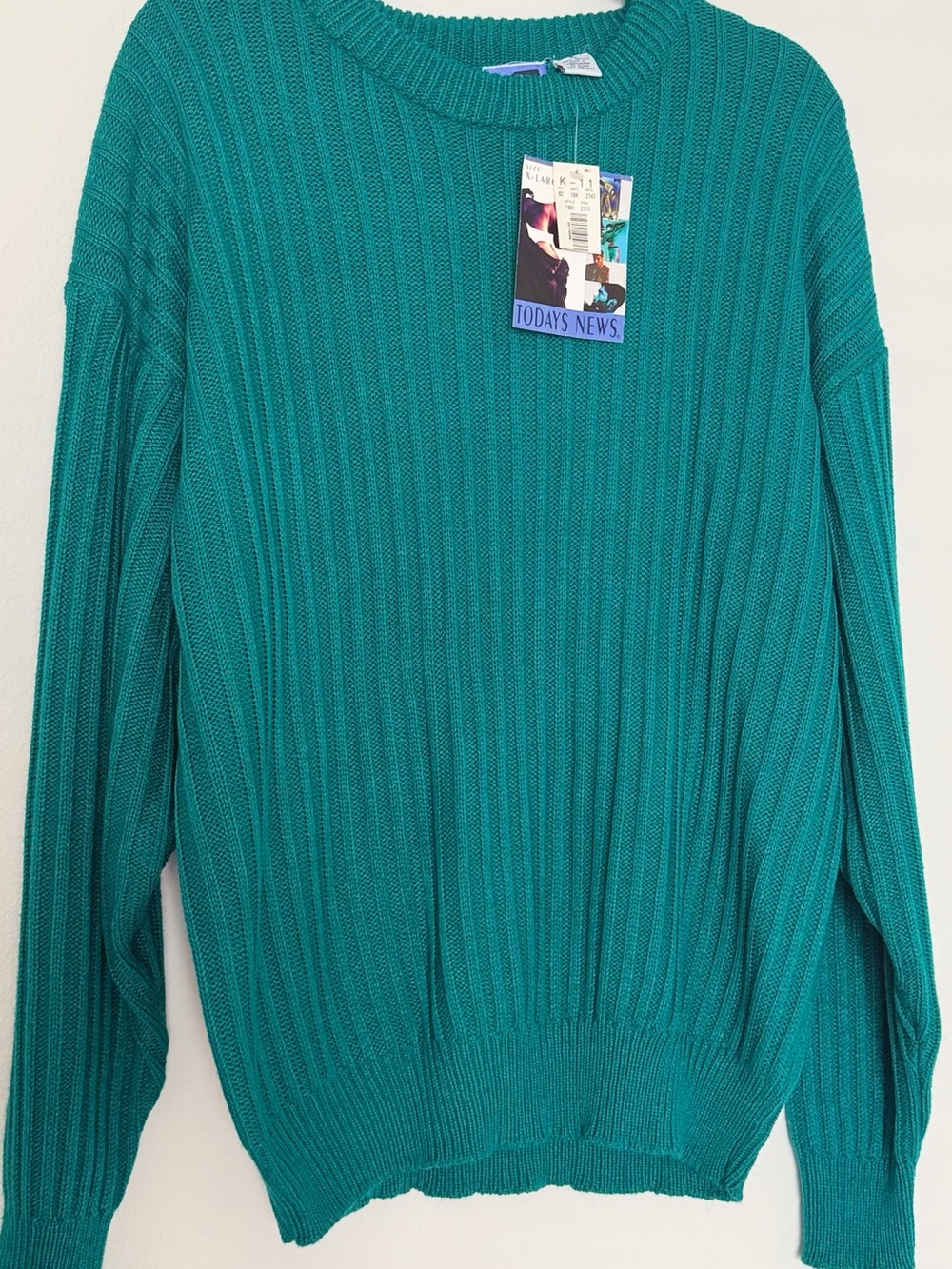 Women Today’s news Teal Ribbed Crewneck Sweater -